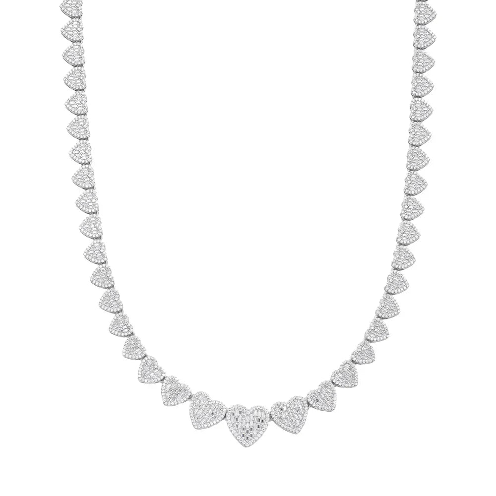 Women's 8mm Heart Link VVS D Moissanite Necklace – 925 Sterling Silver, 14K White Gold Finish