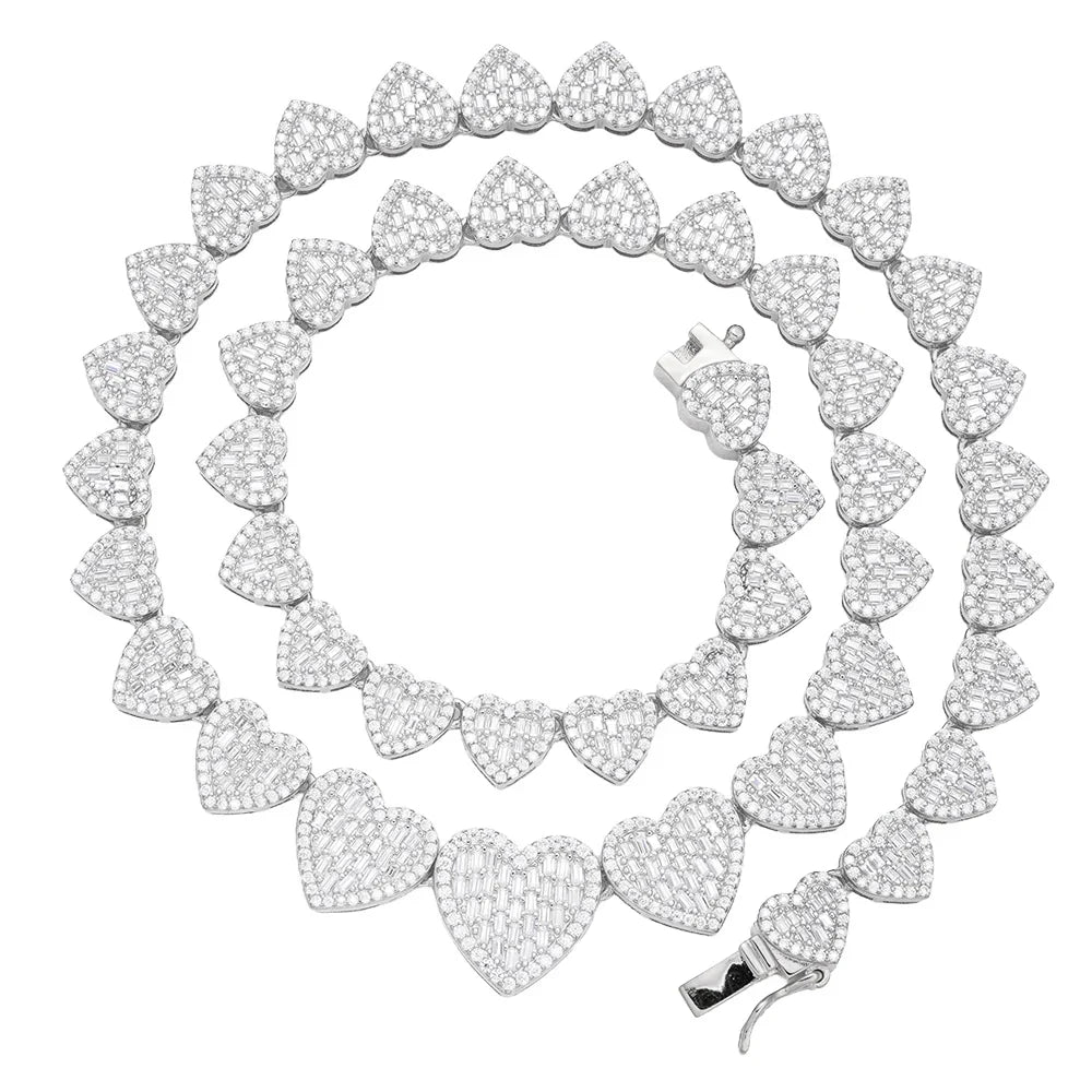 Women's 8mm Heart Link VVS D Moissanite Necklace – 925 Sterling Silver, 14K White Gold Finish, view 2