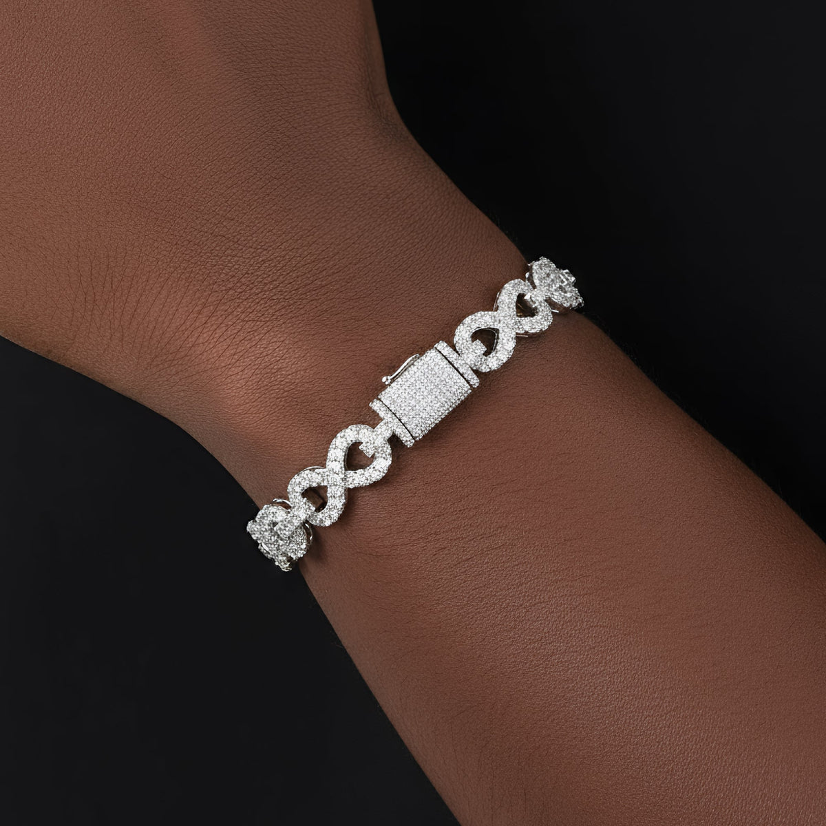 Infinity Link VVS D Moissanite Bracelet – 925 Sterling Silver, 14K White Gold Finish, view 2