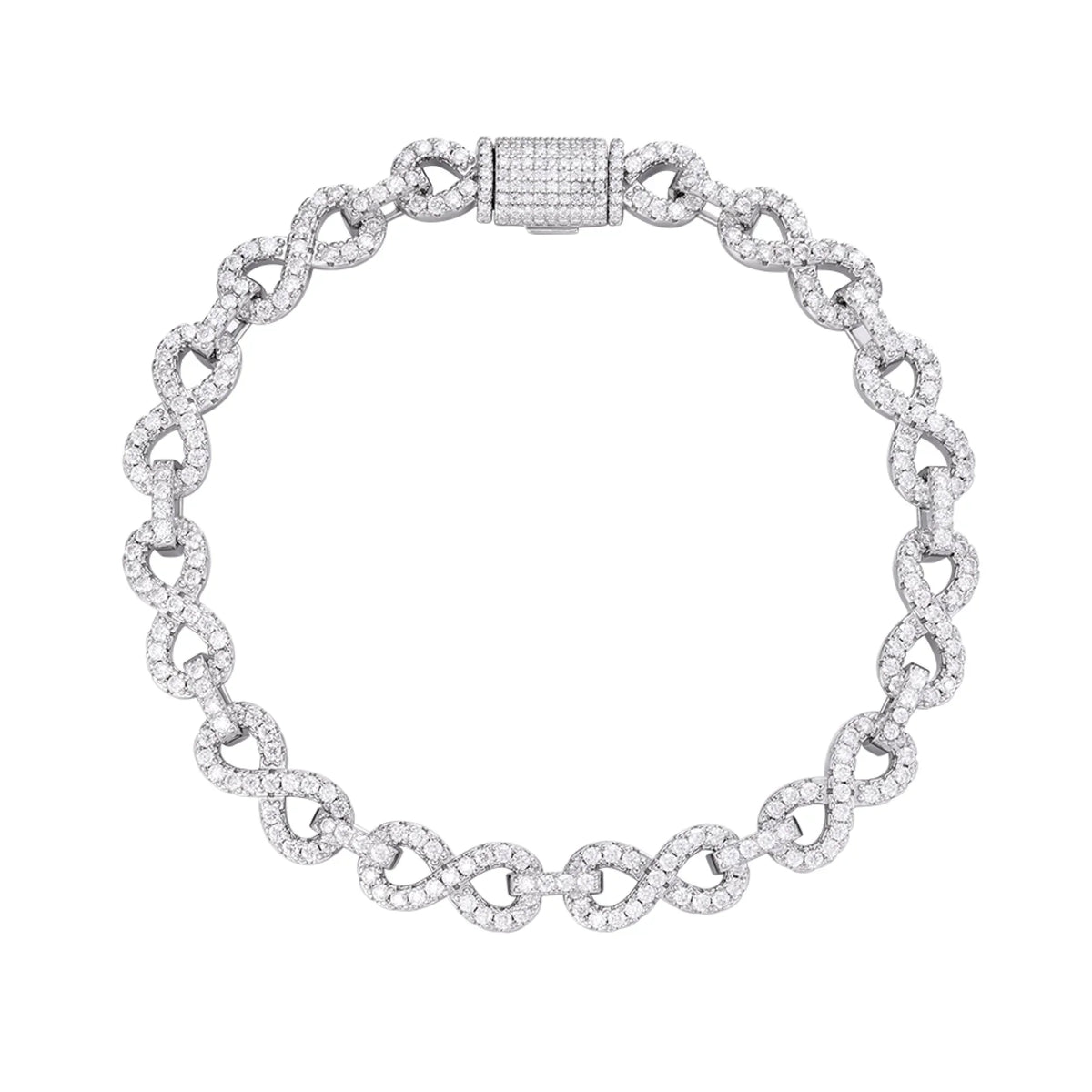 Infinity Link VVS D Moissanite Bracelet – 925 Sterling Silver, 14K White Gold Finish