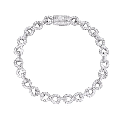 Infinity Link VVS D Moissanite Bracelet – 925 Sterling Silver, 14K White Gold Finish