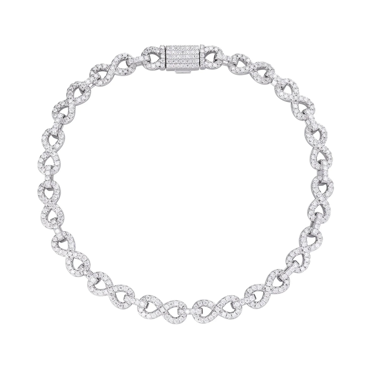 Infinity Link VVS D Moissanite Bracelet – 925 Sterling Silver, 14K White Gold Finish, view 3