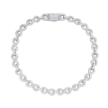 Infinity Link VVS D Moissanite Bracelet – 925 Sterling Silver, 14K White Gold Finish, view 3