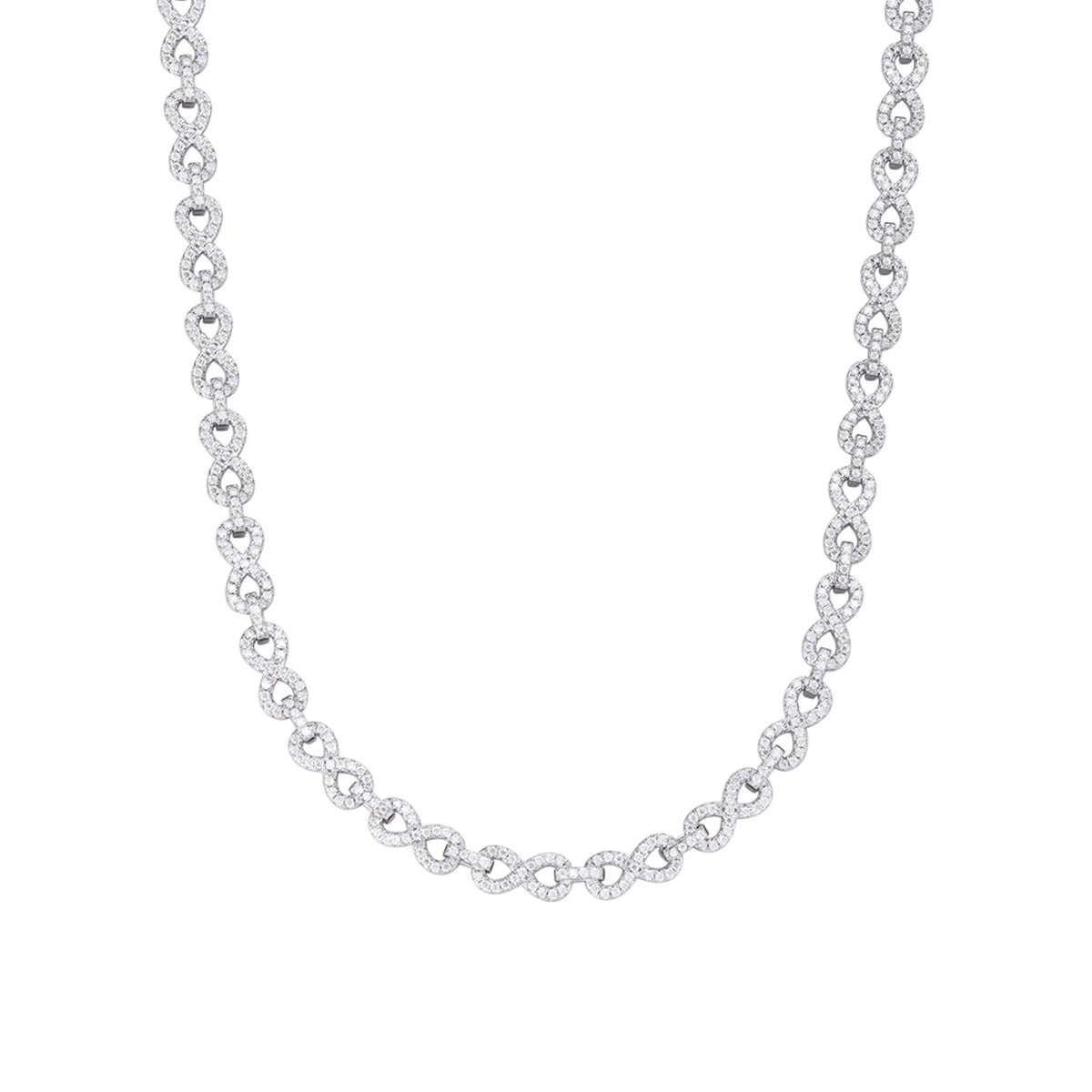 6mm Infinity Link VVS D Moissanite Necklace – 925 Sterling Silver, 14K White Gold Finish