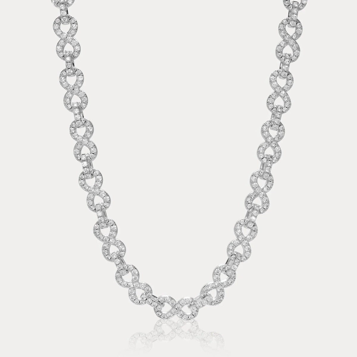 8mm Infinity Link VVS D Moissanite Necklace – 925 Sterling Silver, 14K White Gold Finish, view 2