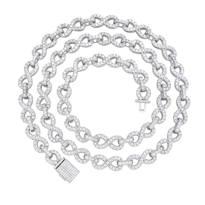 8mm Infinity Link VVS D Moissanite Necklace – 925 Sterling Silver, 14K White Gold Finish, view 3