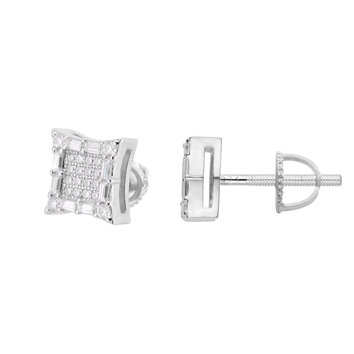 Kite Square Baguette VVS D Moissanite Stud Earrings – 925 Sterling Silver, 14K White Gold Finish, 0.68 CTW