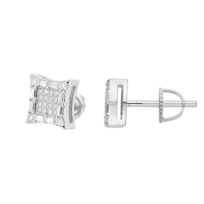 Kite Square Baguette VVS D Moissanite Stud Earrings – 925 Sterling Silver, 14K White Gold Finish, 0.68 CTW