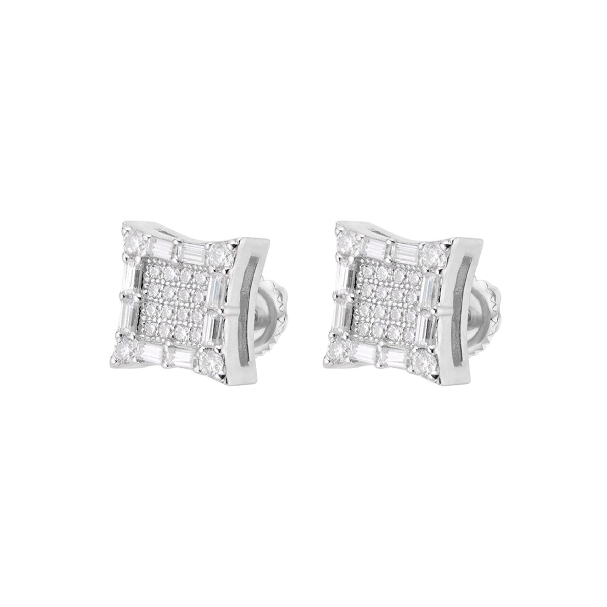 Kite Square Baguette VVS D Moissanite Stud Earrings – 925 Sterling Silver, 14K White Gold Finish, 0.68 CTW, view 2