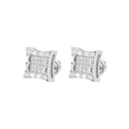 Kite Square Baguette VVS D Moissanite Stud Earrings – 925 Sterling Silver, 14K White Gold Finish, 0.68 CTW, view 2