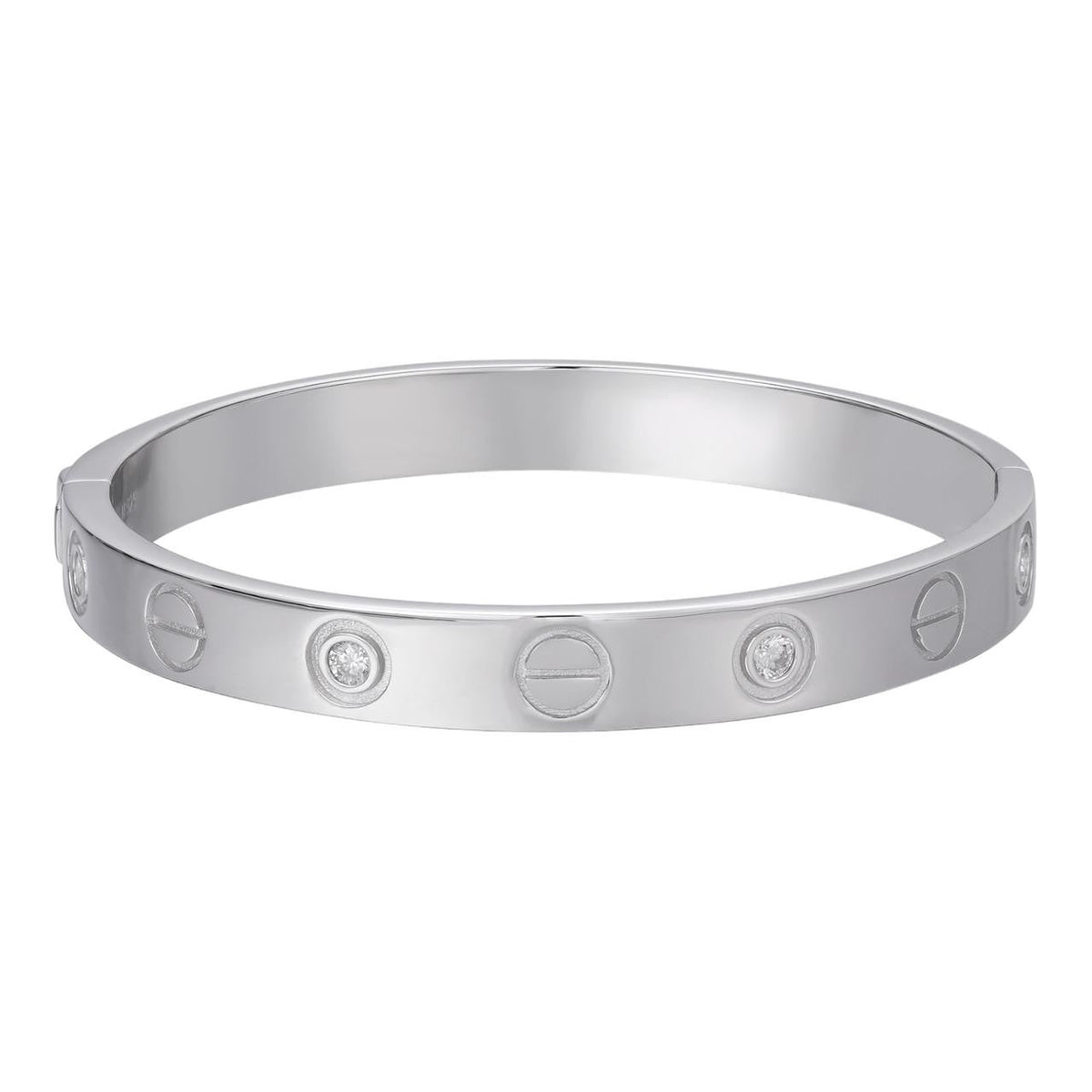 Women's Love VVS D Moissanite Bangle Bracelet – 925 Sterling Silver, 14K White Gold Finish