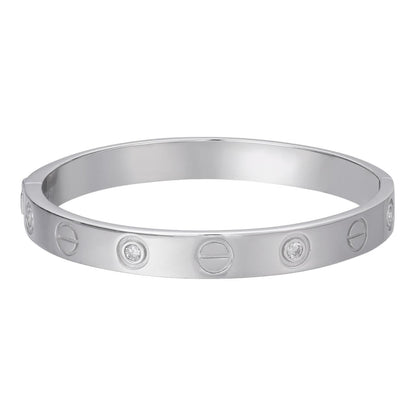 Women's Love VVS D Moissanite Bangle Bracelet – 925 Sterling Silver, 14K White Gold Finish