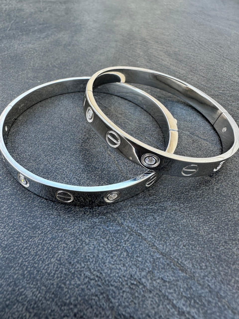Women's Love VVS D Moissanite Bangle Bracelet – 925 Sterling Silver, 14K White Gold Finish, view 2