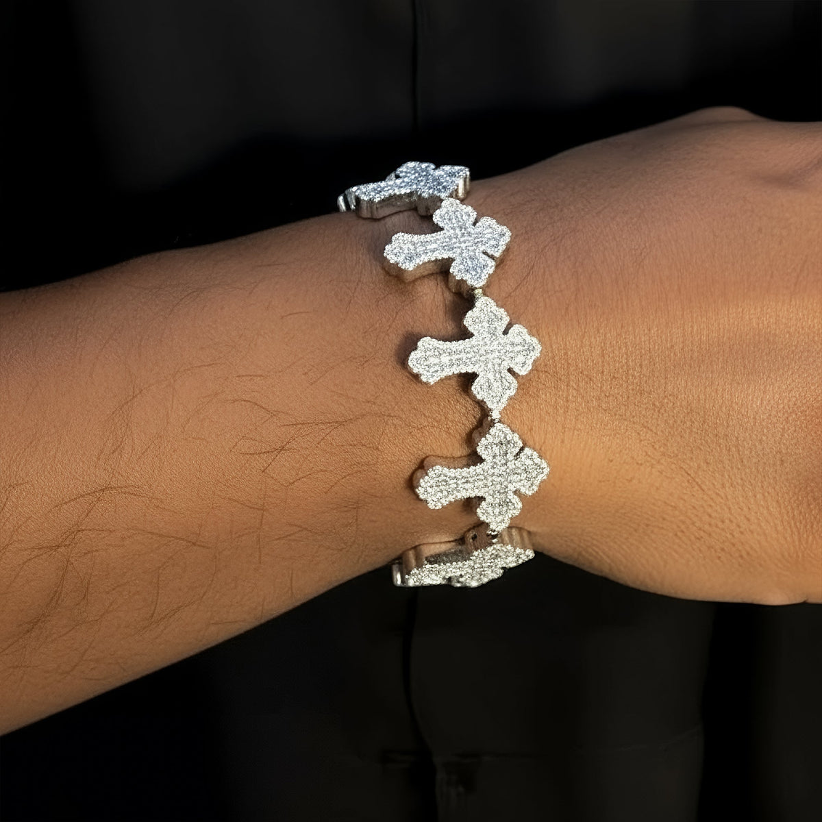 Men's Cross Link VVS D Moissanite Bracelet – 925 Sterling Silver, 14K White Gold Finish, view 4