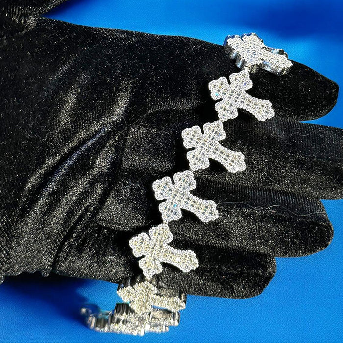 Men's Cross Link VVS D Moissanite Bracelet – 925 Sterling Silver, 14K White Gold Finish, view 5