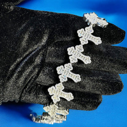 Men's Cross Link VVS D Moissanite Bracelet – 925 Sterling Silver, 14K White Gold Finish, view 5