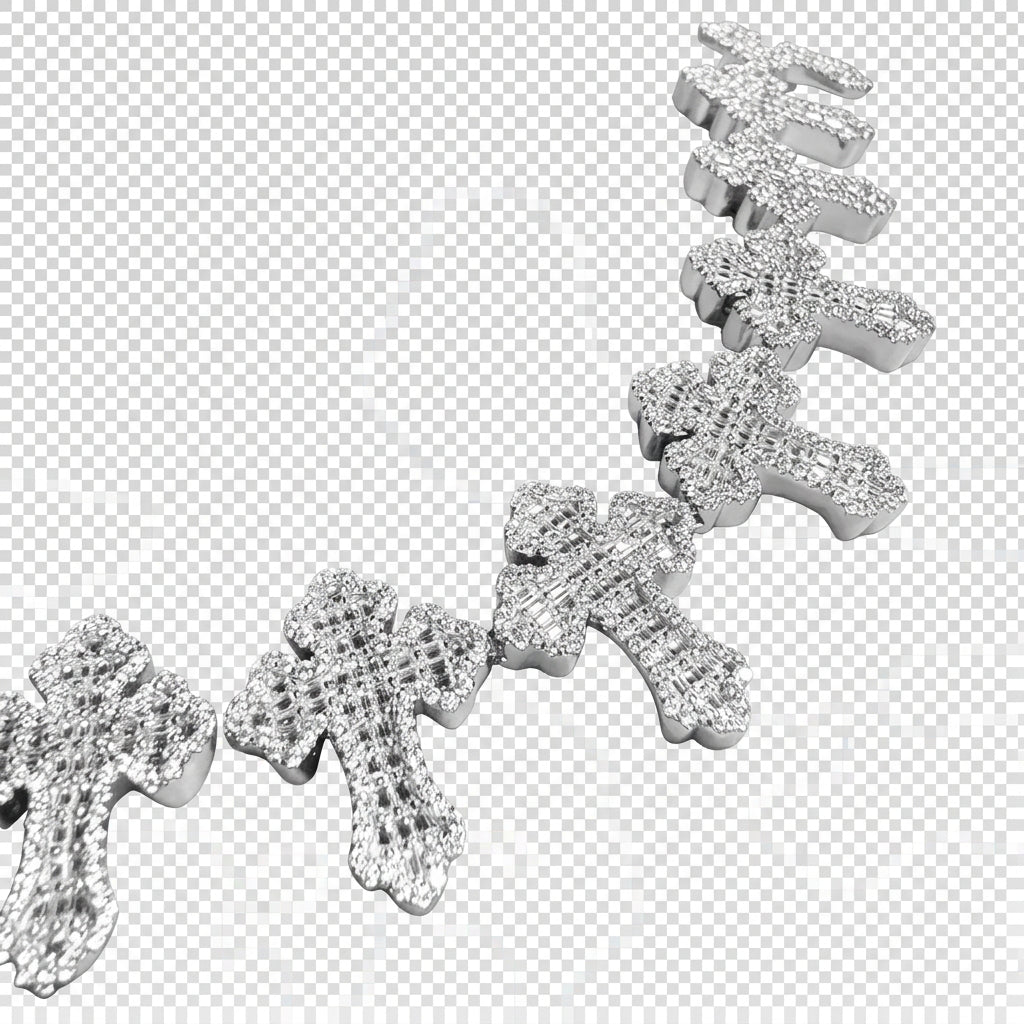 Men's Cross Link VVS D Moissanite Bracelet – 925 Sterling Silver, 14K White Gold Finish, view 3