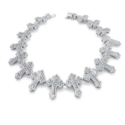 Men's Cross Link VVS D Moissanite Bracelet – 925 Sterling Silver, 14K White Gold Finish