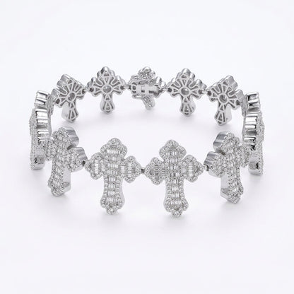 Men's Cross Link VVS D Moissanite Bracelet – 925 Sterling Silver, 14K White Gold Finish, view 2