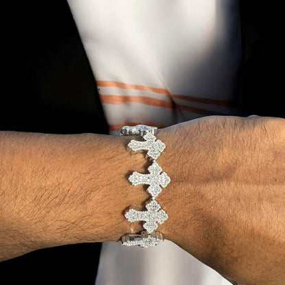 Men's Cross Link VVS D Moissanite Bracelet – 925 Sterling Silver, 14K White Gold Finish, view 6