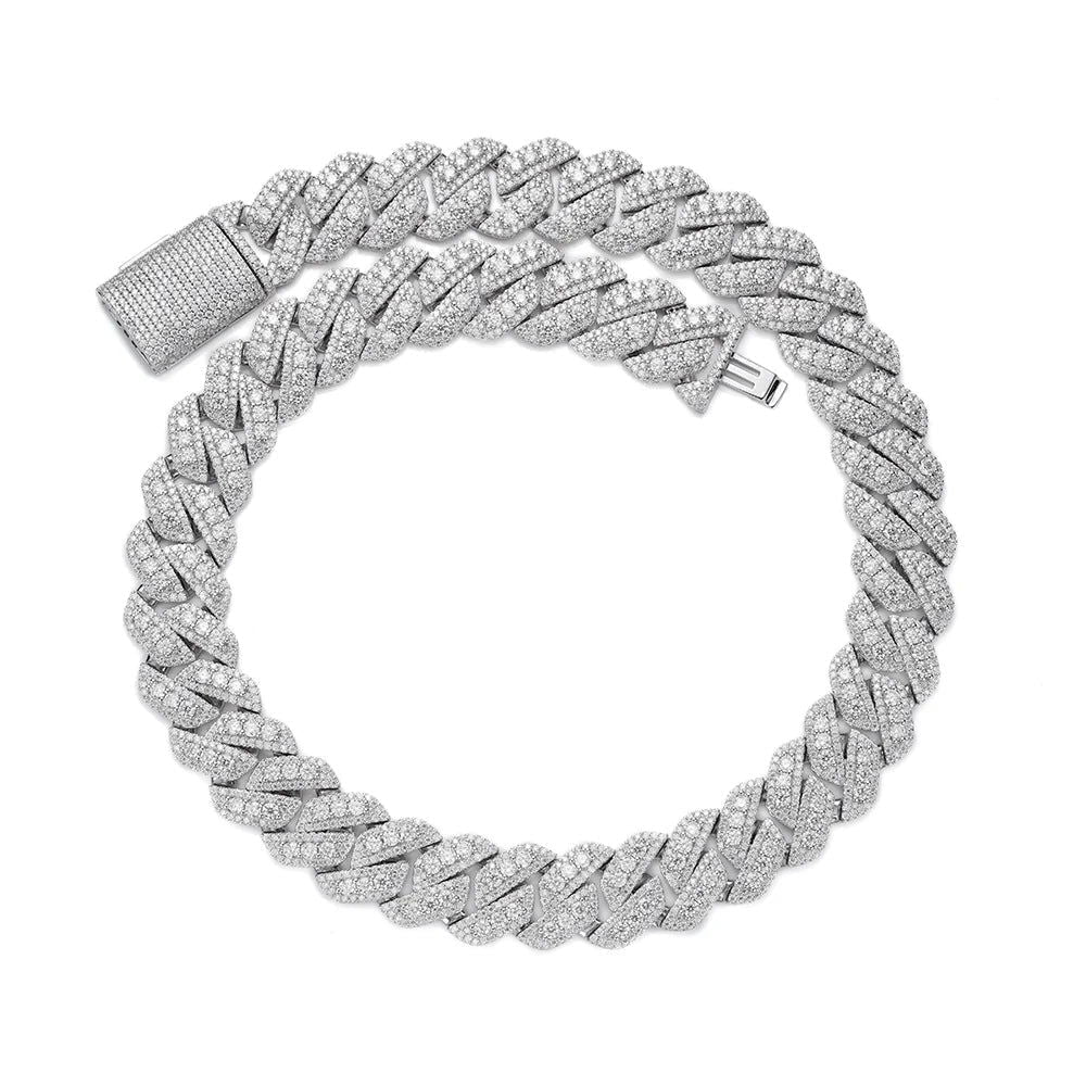 14mm Prong Set Miami Cuban VVS D Moissanite Bracelet – 925 Sterling Silver, 14K White Gold Finish