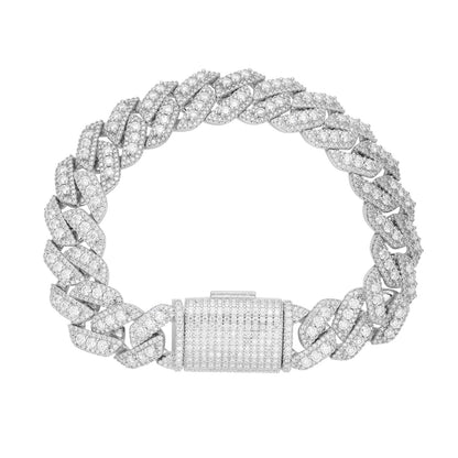 14mm Prong Set Miami Cuban VVS D Moissanite Bracelet – 925 Sterling Silver, 14K White Gold Finish, view 2