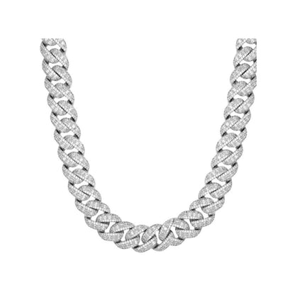 14mm Prong Set Miami Cuban VVS D Moissanite Chain – 925 Sterling Silver, 14K White Gold Finish