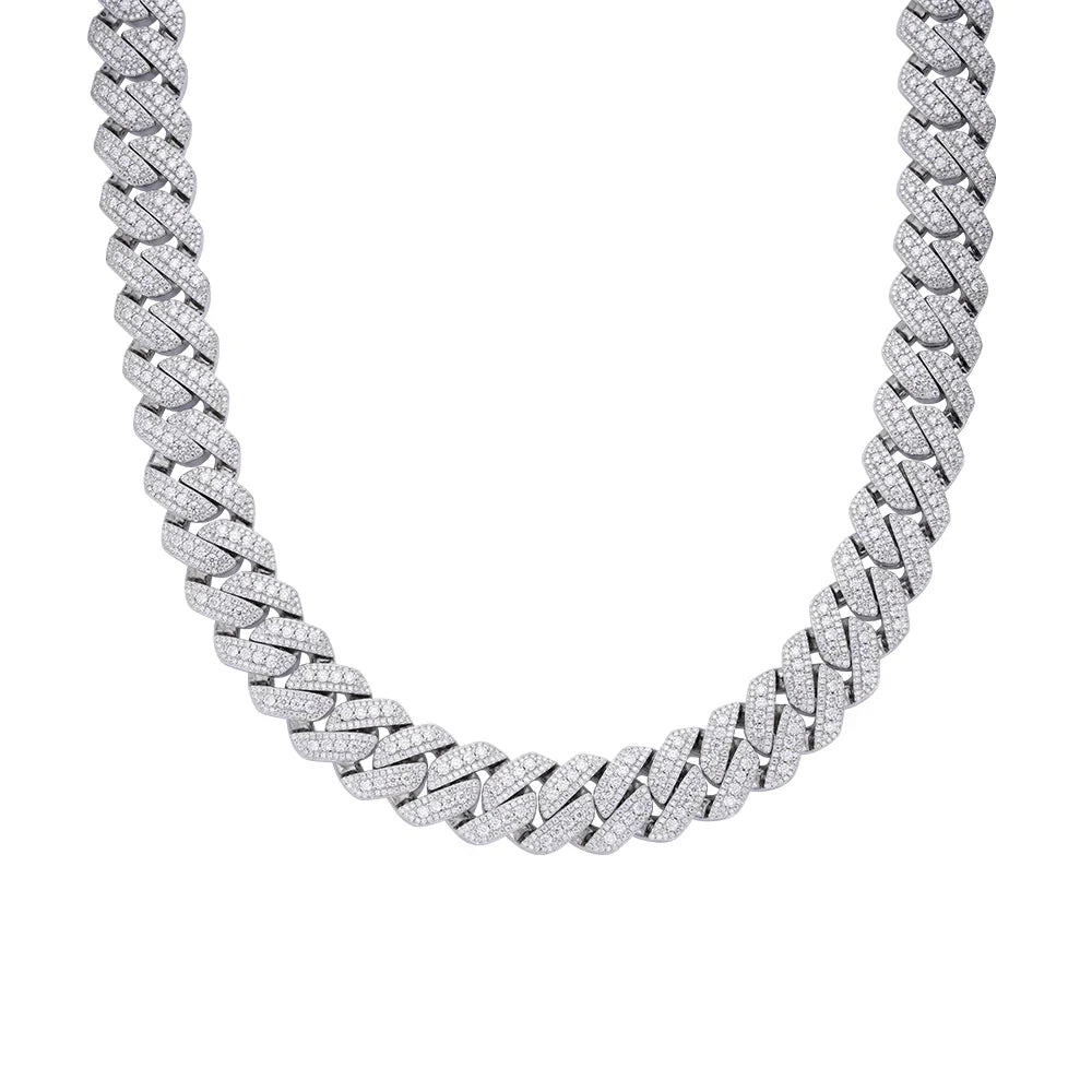 20mm Prong Set Miami Cuban VVS D Moissanite Chain – 925 Sterling Silver, 14K White Gold Finish