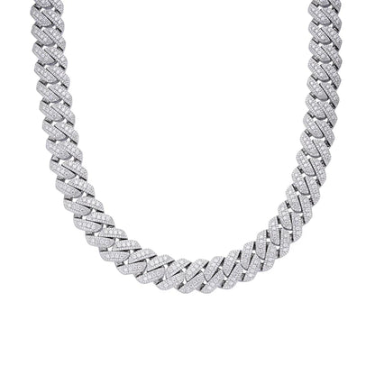 20mm Prong Set Miami Cuban VVS D Moissanite Chain – 925 Sterling Silver, 14K White Gold Finish