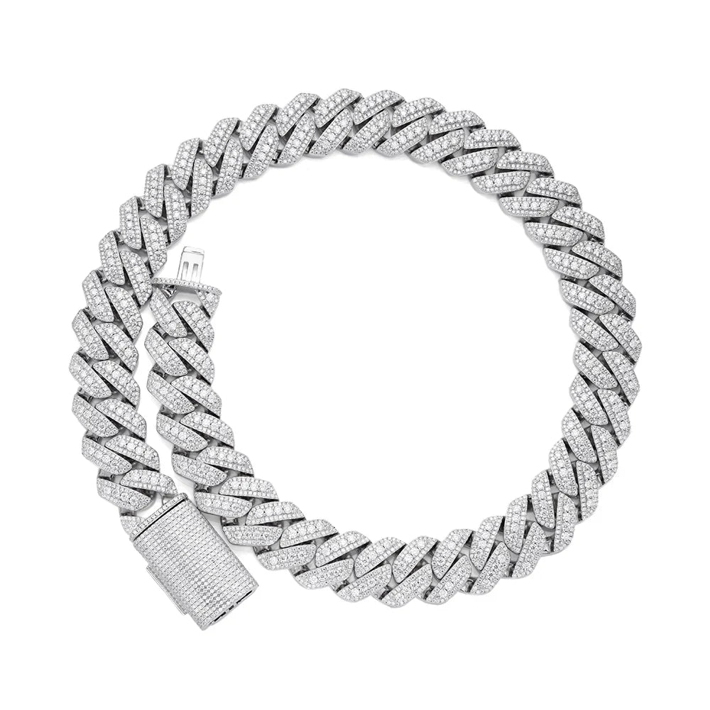 20mm Prong Set Miami Cuban VVS D Moissanite Chain – 925 Sterling Silver, 14K White Gold Finish, view 3