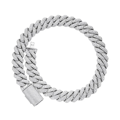 20mm Prong Set Miami Cuban VVS D Moissanite Chain – 925 Sterling Silver, 14K White Gold Finish, view 3