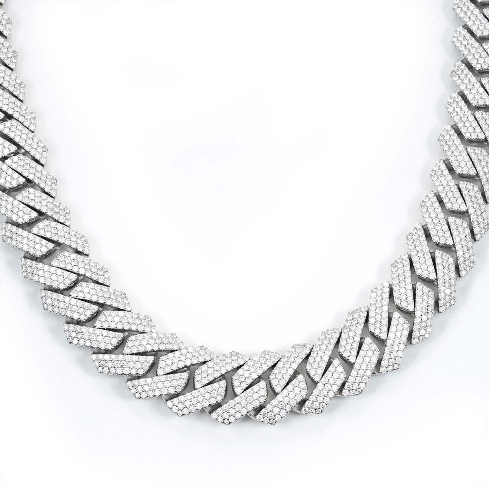 23mm Prong Set Miami Cuban VVS D Moissanite Chain – 925 Sterling Silver, 14K White Gold Finish