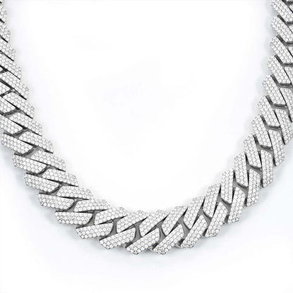 23mm Prong Set Miami Cuban VVS D Moissanite Chain – 925 Sterling Silver, 14K White Gold Finish