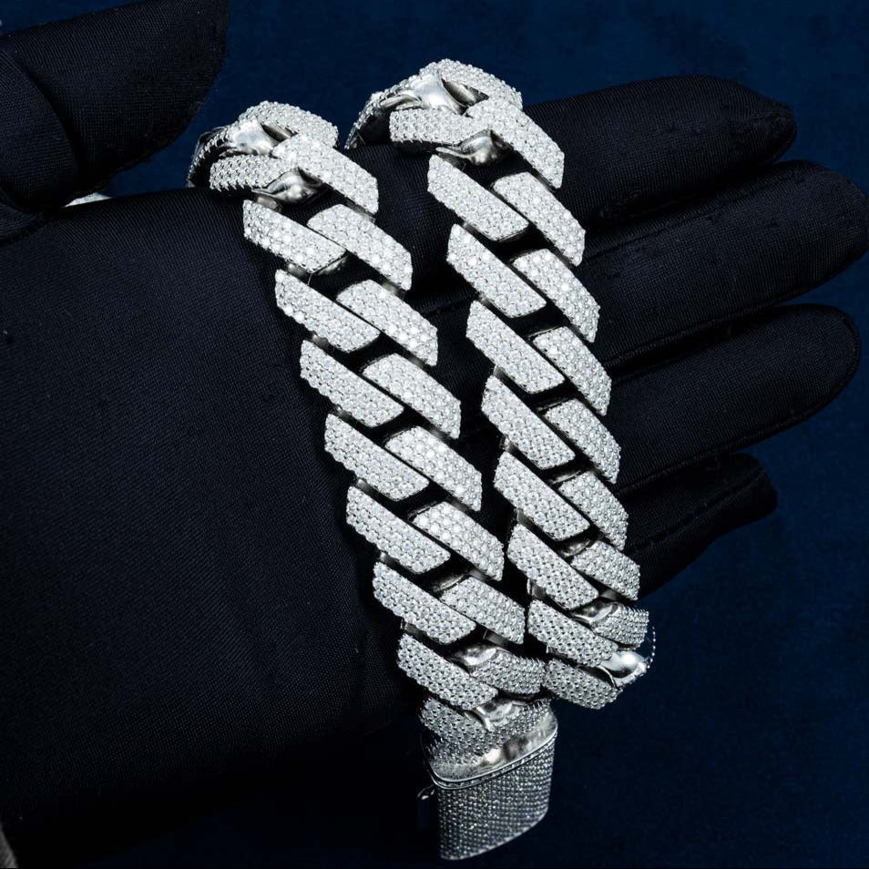 23mm Prong Set Miami Cuban VVS D Moissanite Chain – 925 Sterling Silver, 14K White Gold Finish, view 4