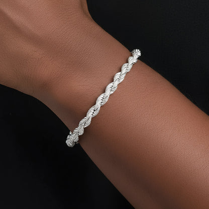7mm Moissanite Rope Bracelet 6.13 CTW – 925 Sterling Silver, 14K White Gold Finish, view 2