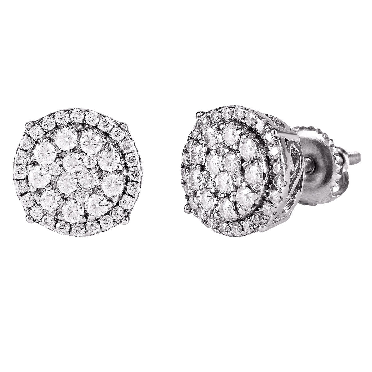 Round Halo Cluster VVS D Moissanite Stud Earrings – 925 Sterling Silver, 14K White Gold Finish, 0.69 CTW, view 3