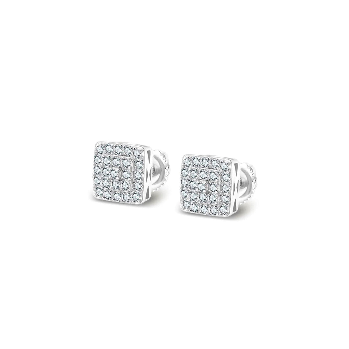 Small Square Cluster VVS D Moissanite Stud Earrings – 925 Sterling Silver, 14K White Gold Finish