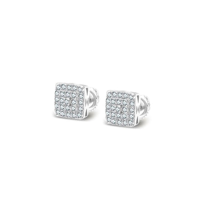 Small Square Cluster VVS D Moissanite Stud Earrings – 925 Sterling Silver, 14K White Gold Finish