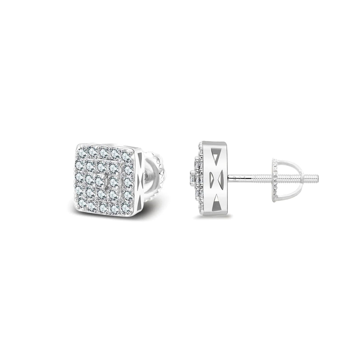 Small Square Cluster VVS D Moissanite Stud Earrings – 925 Sterling Silver, 14K White Gold Finish, view 2