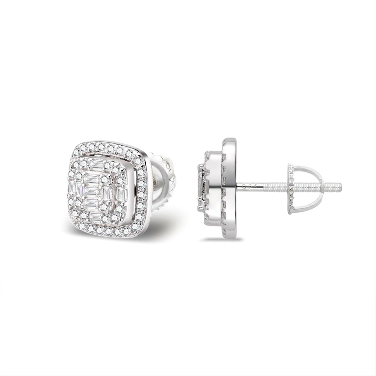 Square Halo VVS D Moissanite Stud Earrings – 925 Sterling Silver, 14K White Gold Finish, 0.68 CTW