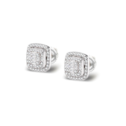 Square Halo VVS D Moissanite Stud Earrings – 925 Sterling Silver, 14K White Gold Finish, 0.68 CTW, view 2