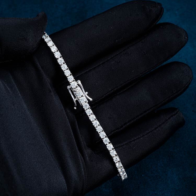 3mm VVS D Moissanite Tennis Bracelet – 925 Sterling Silver, 14K White Gold Finish, view 5