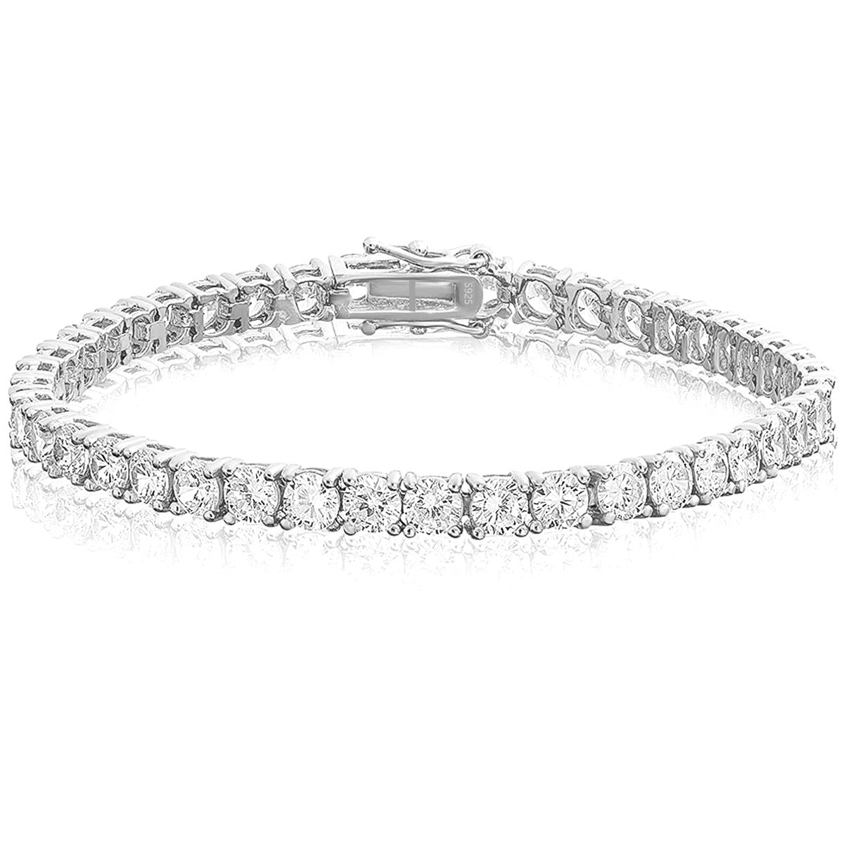 4mm VVS D Moissanite Tennis Bracelet – 925 Sterling Silver, 14K White Gold Finish
