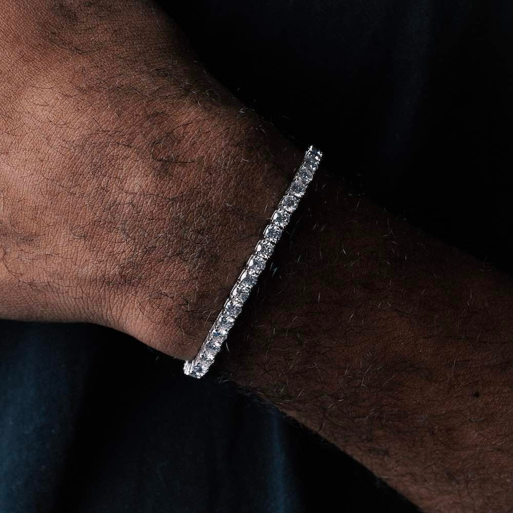4mm VVS D Moissanite Tennis Bracelet – 925 Sterling Silver, 14K White Gold Finish, view 3