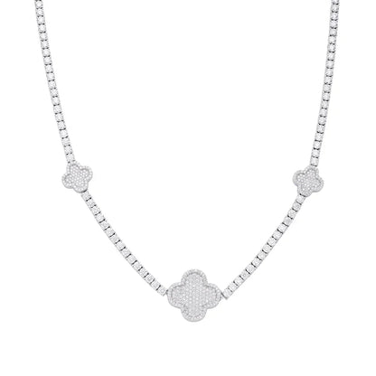 Women's Tennis & Clover VVS D Moissanite Necklace – 925 Sterling Silver, 14K White Gold Finish