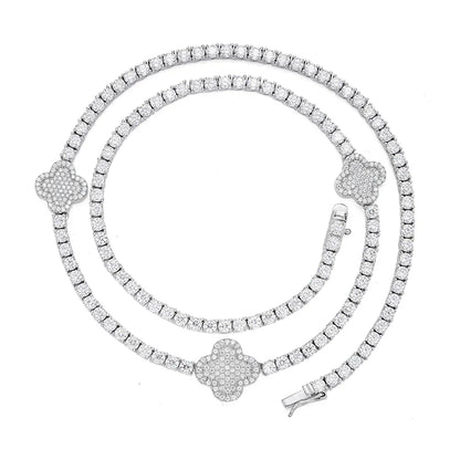 Women's Tennis & Clover VVS D Moissanite Necklace – 925 Sterling Silver, 14K White Gold Finish, view 2