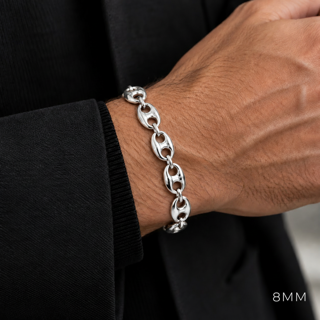 925 Sterling Silver Puffed Mariner Bracelet, view 5