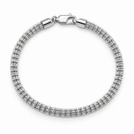 10K white gold diamond-cut rolo link bracelet