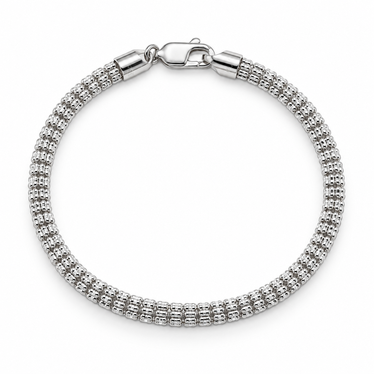 14K white gold diamond-cut rolo link bracelet