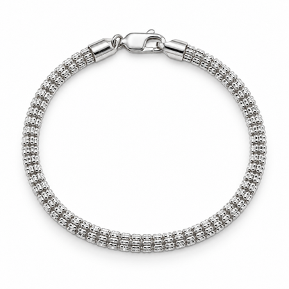 14K white gold diamond-cut rolo link bracelet